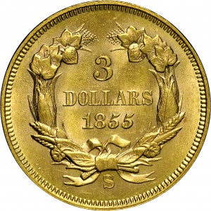 HBCC #4005 – 1855-S Indian Three-dollar Gold – Reverse