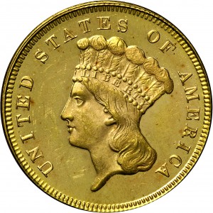 HBCC #4026 – 1872 Indian Three-dollar Gold – Obverse