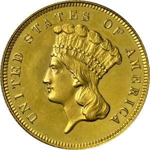 HBCC #4031 – 1876 Indian Three-dollar Gold – Obverse