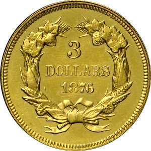 HBCC #4031 – 1876 Indian Three-dollar Gold – Reverse