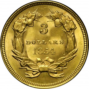 HBCC #1016 – 1854 Indian Three Dollar Gold – Reverse