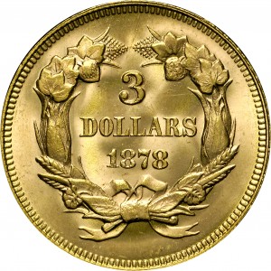 HBCC #1017 – 1878 Indian Three Dollar Gold – Reverse