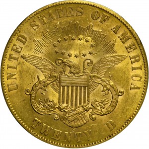 HBCC #1037 – 1861-S, Paquet Rev., Liberty Double Eagle – Reverse