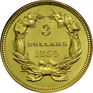 HBCC #4001 – 1854 Indian Three-dollar Gold – Reverse