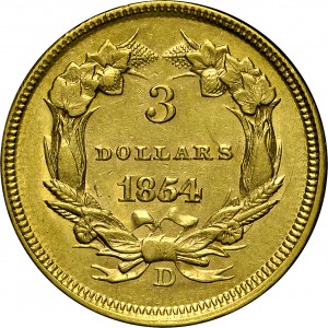 HBCC #4002 – 1854-D Indian Three-dollar Gold – Reverse