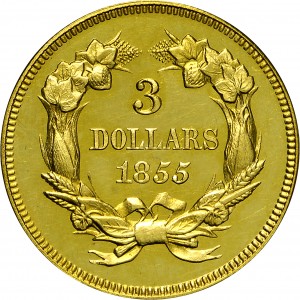 HBCC #4004 – 1855 Indian Three-dollar Gold – Reverse
