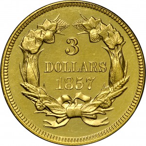 HBCC #4008 – 1857 Indian Three-dollar Gold – Reverse