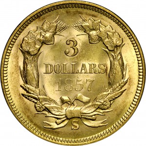 HBCC #4009 – 1857-S Indian Three-dollar Gold – Reverse