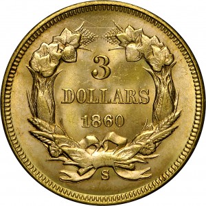 HBCC #4013 – 1860-S Indian Three-dollar Gold – Reverse