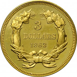 HBCC #4016 – 1863 Indian Three-dollar Gold – Reverse