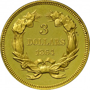 HBCC #4017 – 1864 Indian Three-dollar Gold – Reverse