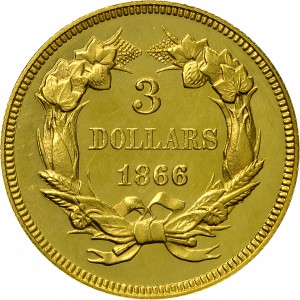 HBCC #4019 – 1866 Indian Three-dollar Gold – Reverse