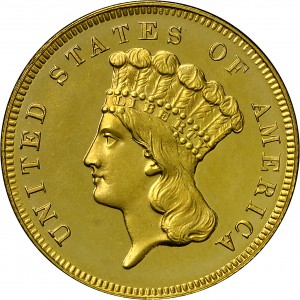HBCC #4021 – 1868 Indian Three-dollar Gold – Obverse