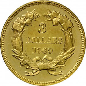 HBCC #4022 – 1869 Indian Three-dollar Gold – Reverse