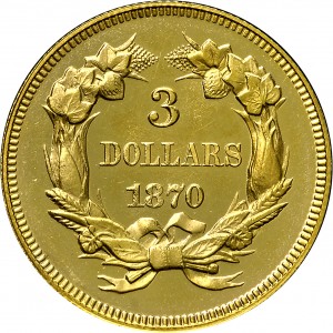 HBCC #4023 – 1870 Indian Three-dollar Gold – Reverse