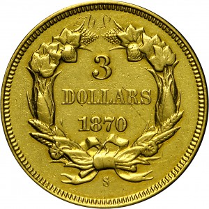 HBCC #4024 – 1870-S Indian Three-dollar Gold – Reverse