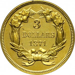 HBCC #4025 – 1871 Indian Three-dollar Gold – Reverse