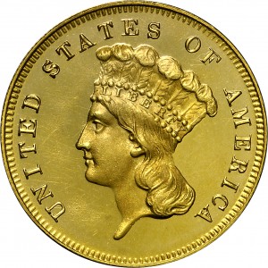 HBCC #4027 – 1873 Op3 Indian Three-dollar Gold – Obverse