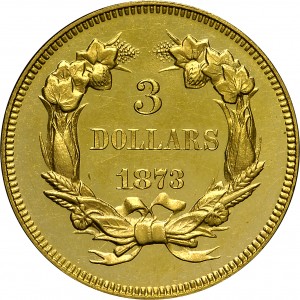 HBCC #4027 – 1873 Op3 Indian Three-dollar Gold – Reverse