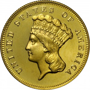 HBCC #4028 – 1873 Cl3 Indian Three-dollar Gold – Obverse