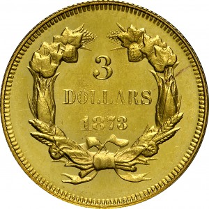 HBCC #4028 – 1873 Cl3 Indian Three-dollar Gold – Reverse
