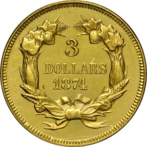 HBCC #4029 – 1874 Indian Three-dollar Gold – Reverse