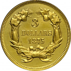 HBCC #4030 – 1875 Indian Three-dollar Gold – Reverse