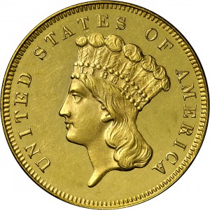 HBCC #4032 – 1877 Indian Three-dollar Gold – Obverse