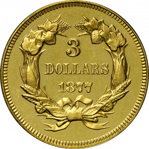 HBCC #4032 – 1877 Indian Three-dollar Gold – Reverse