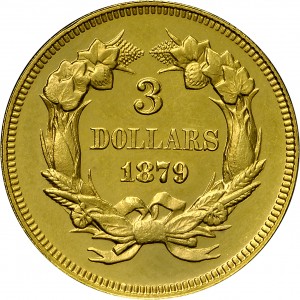 HBCC #4034 – 1879 Indian Three-dollar Gold – Reverse