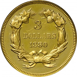 HBCC #4035 – 1880 Indian Three-dollar Gold – Reverse