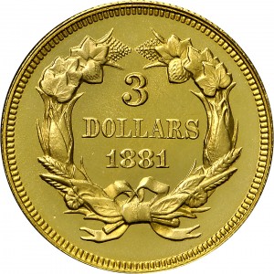 HBCC #4036 – 1881 Indian Three-dollar Gold – Reverse