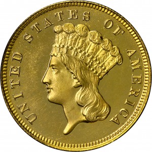HBCC #4038 – 1883 Indian Three-dollar Gold – Obverse